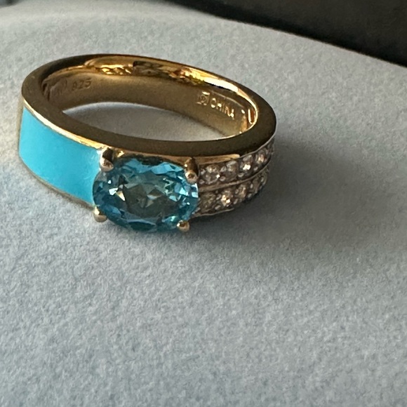 Elegant Gold and Blue enamel Ring - Picture 6 of 6